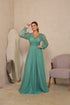 vestido manga longa plissado VESTIDO DE FESTA PETRA FINA VERDE M